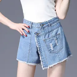Высокая Талия Джинсовая мини юбка короткие платья трапециевидной формы с цветочным накладным карманом отбеленный, разорванный стирать со