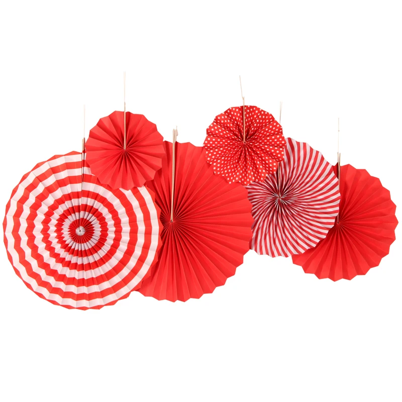 6pcs/set Red Paper Fans Rosettes Pinwheels Paper M...