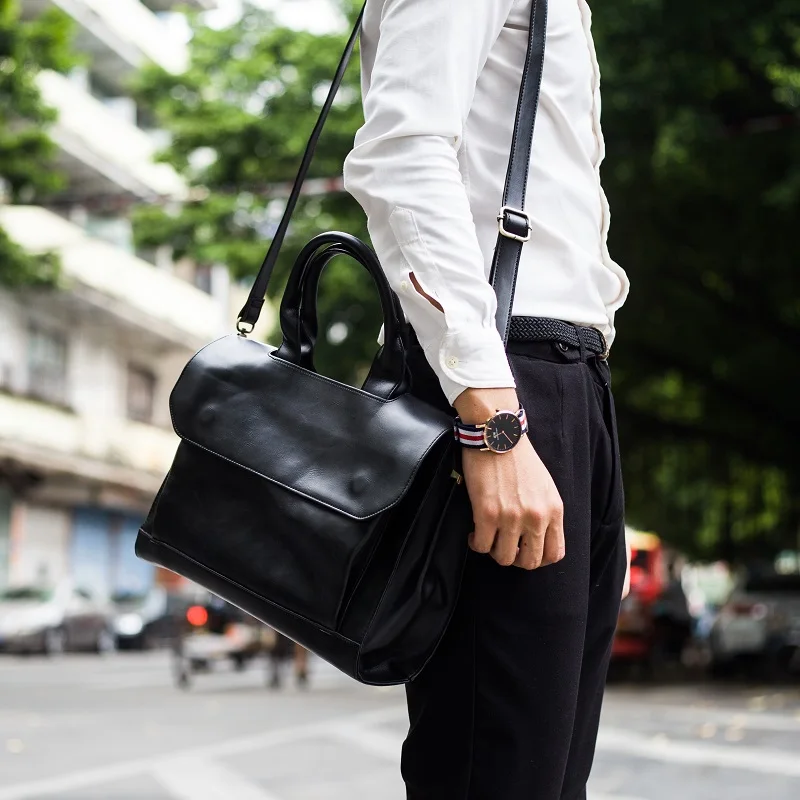 Men's briefcase Crazy horse leather diagonal cross shoulder bag male handbag messenger bags business 14 inch Laptop briefcases