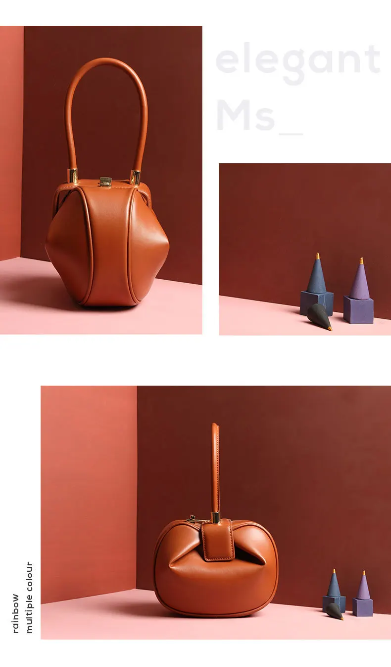 ZYJ Female Vintage Real Leather Shoulder Tote Bags Hobos Ball Girls Women Casual Handbag Popular Circular Hand Tote Bag (5)