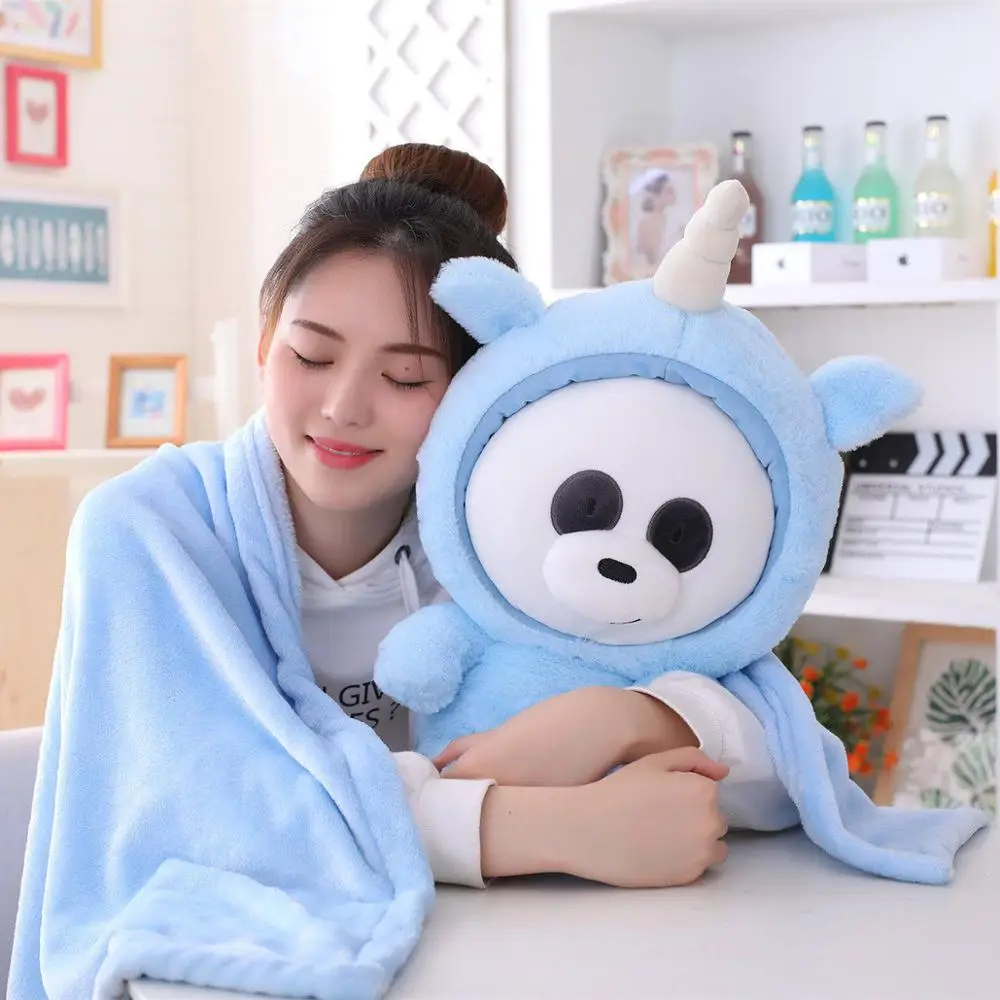 

1pc 60cm Cute Panada Turn to Unicorn Plush Toy and Soft Blanket Stuffed Animal Doll for Kids Girls Nap Pillow Home Decor Gifts
