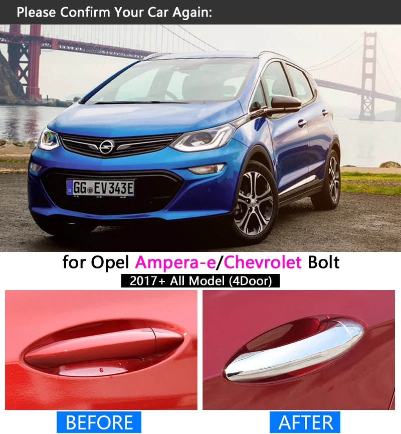 Для Opel Ampera-e для Chevrolet болт EV роскошный хром Ручка крышки отделки комплект автомобиля Интимные аксессуары автомобиля стиль Ampera E