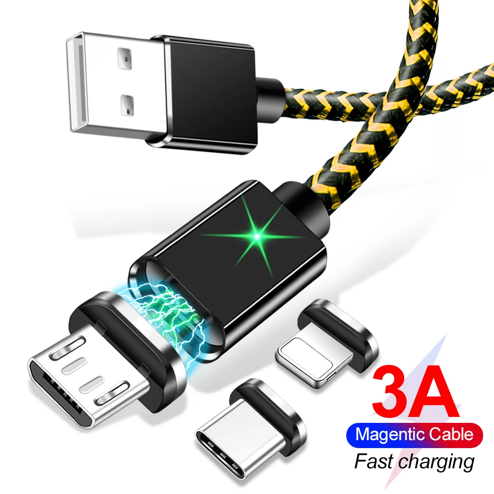 

3A Magnetic Cable Micro USB Type C Cable For iPhone 1M Fast Charging USB C cable lighting Magnet Charger For Samsung Xiaomi