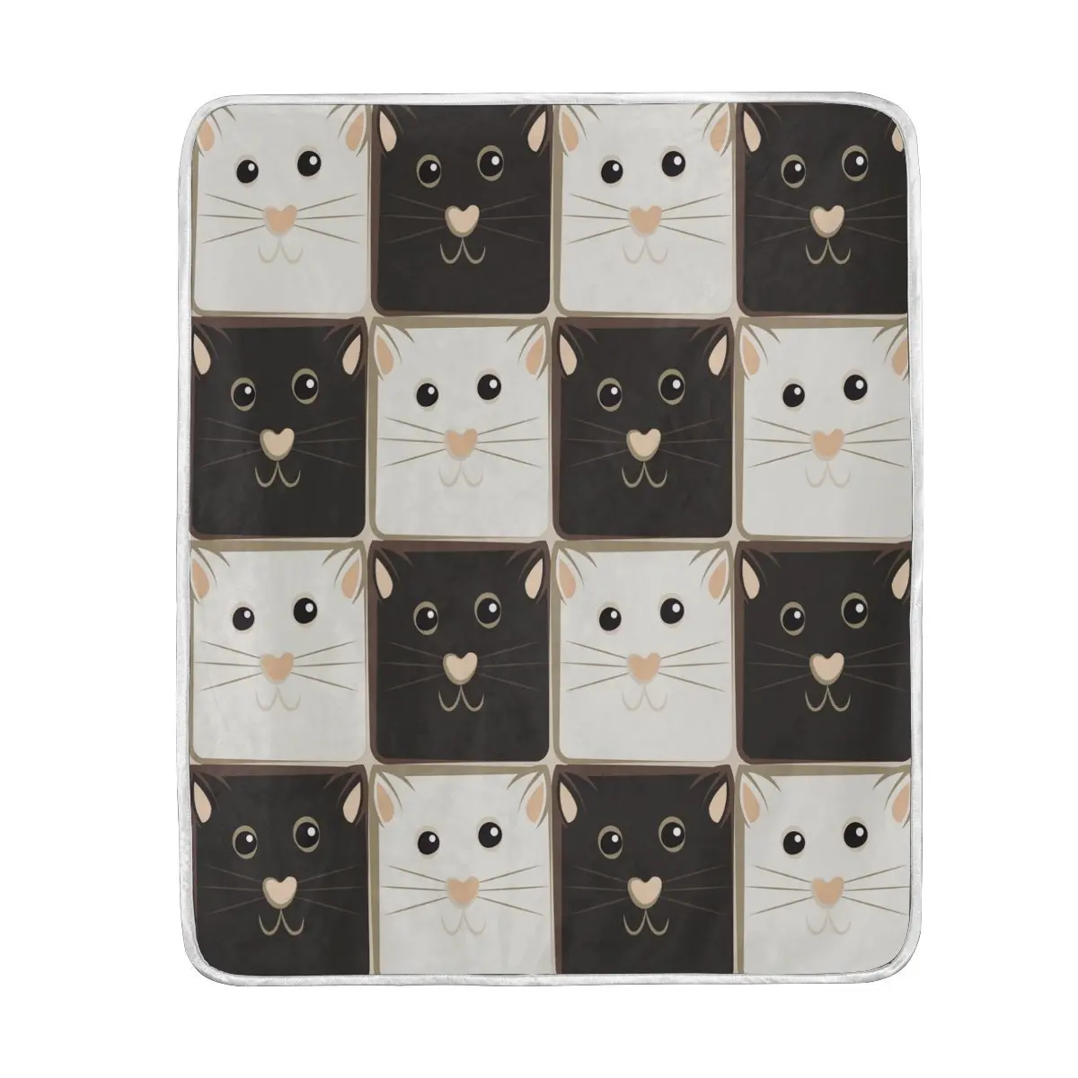 

Cute Cat Abstract Chessboard Blanket Soft Warm Cozy Bed Couch Lightweight Coral Fleece Blanket Throw for Kids Women Boy