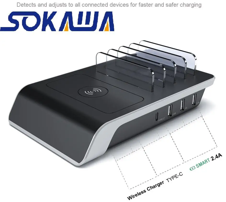 

4 Ports USB Wireless Charger Type C Desktop Charging Station Tablet Dock Smartphone