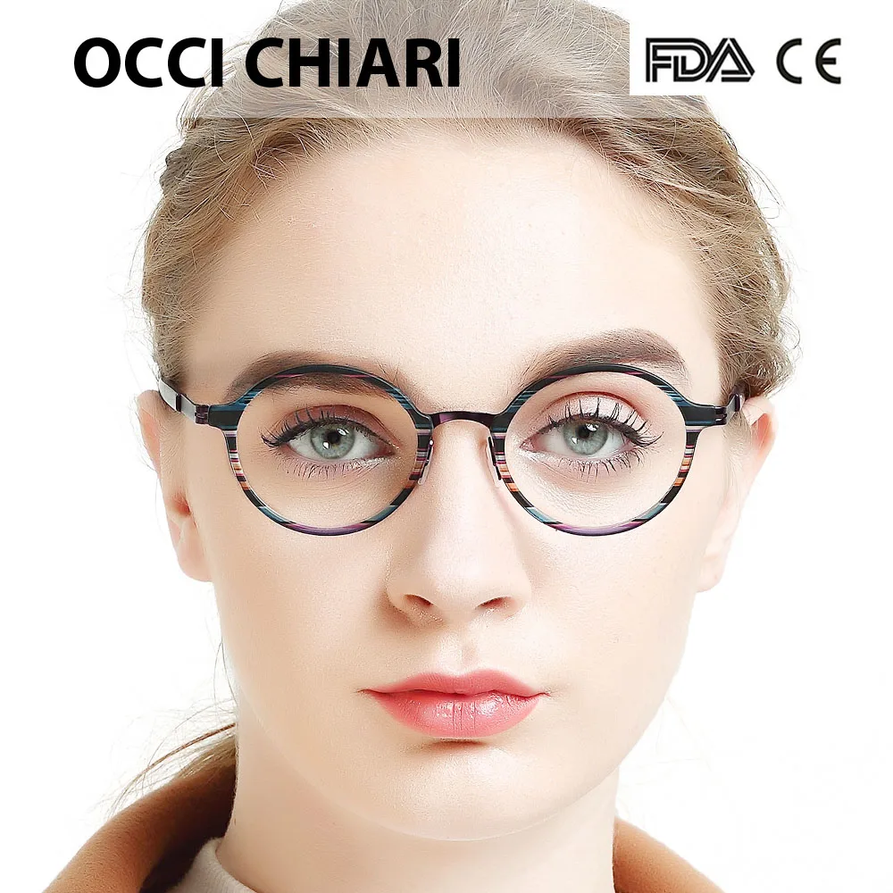 OCCI CHIARI Италия дизайн темно-синие крутые полосы полный обод очки для мужчин женщин круглые прозрачные очки с прозрачными очками W-COLONO
