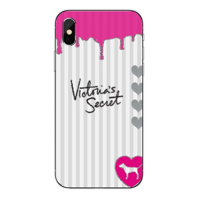 Hot moda Cor rosa Victoria secret case para For iPhone 4 5 6 7 8 Plus X XR Claro listra macio Soft TPU tampa Do Telefone Coque