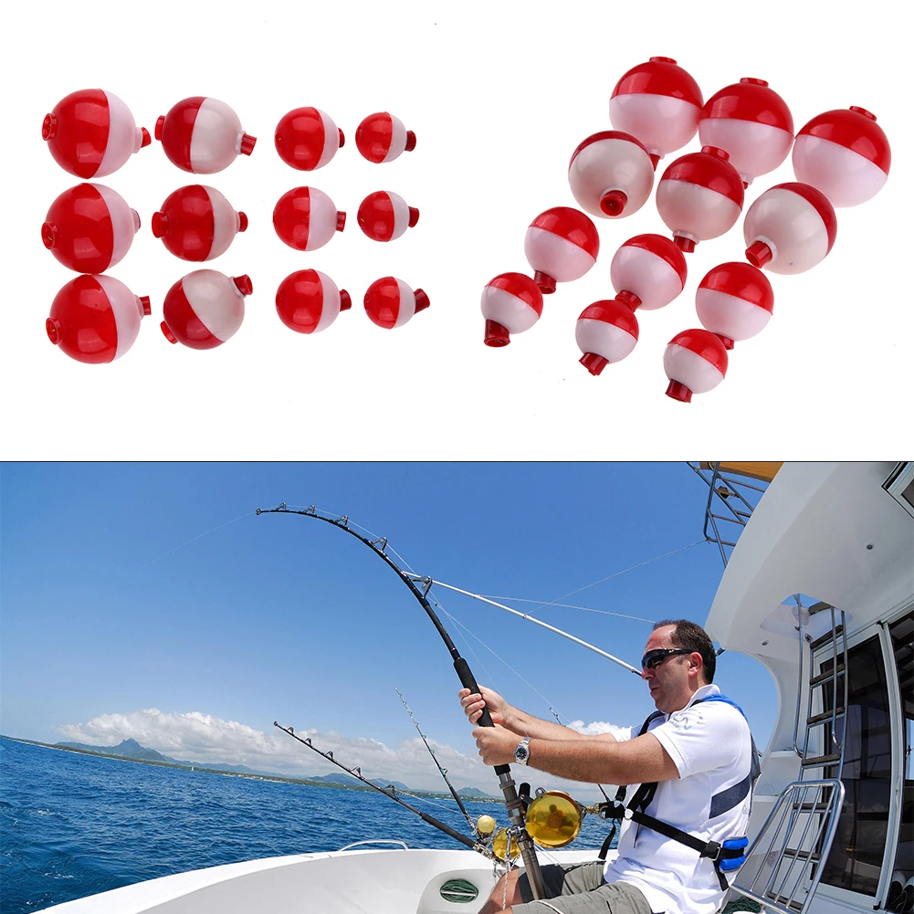White And Red 12pcs Fishing Floats Assortment Clips Snap On Bobbers
