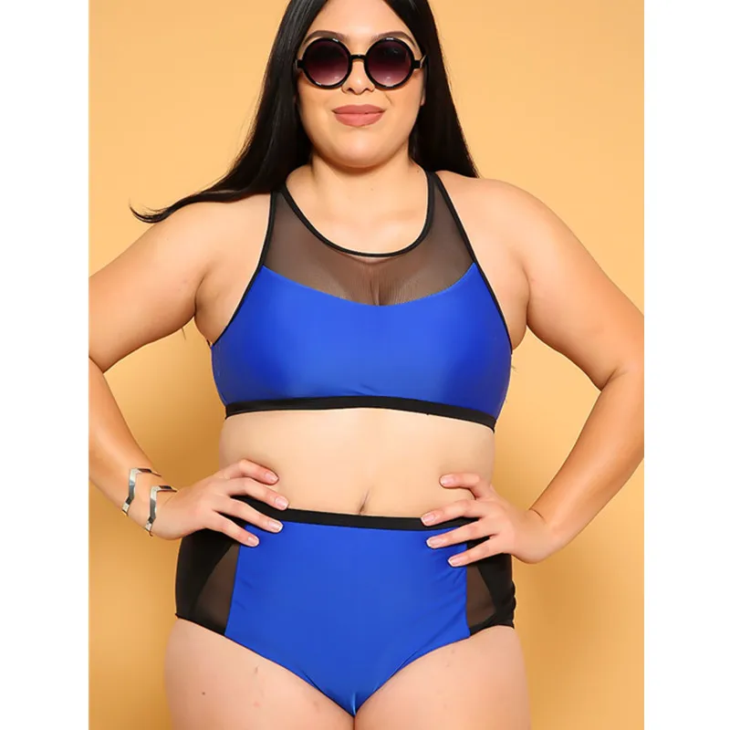 

Plus Size Mesh Patchwork Bikinis Set Women 2019 New Push Up 2 Pcs Swimwear Sexy See Through Swimsuit Maillot De Bain Femme 3XL
