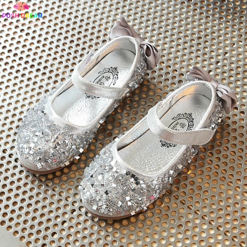 

POSH DREAM Sparkly Spring 2019 Kids Shoes Bright Diamond Girls Flat Single Shoes Princess Toddler Baby Girls Casual Shoes