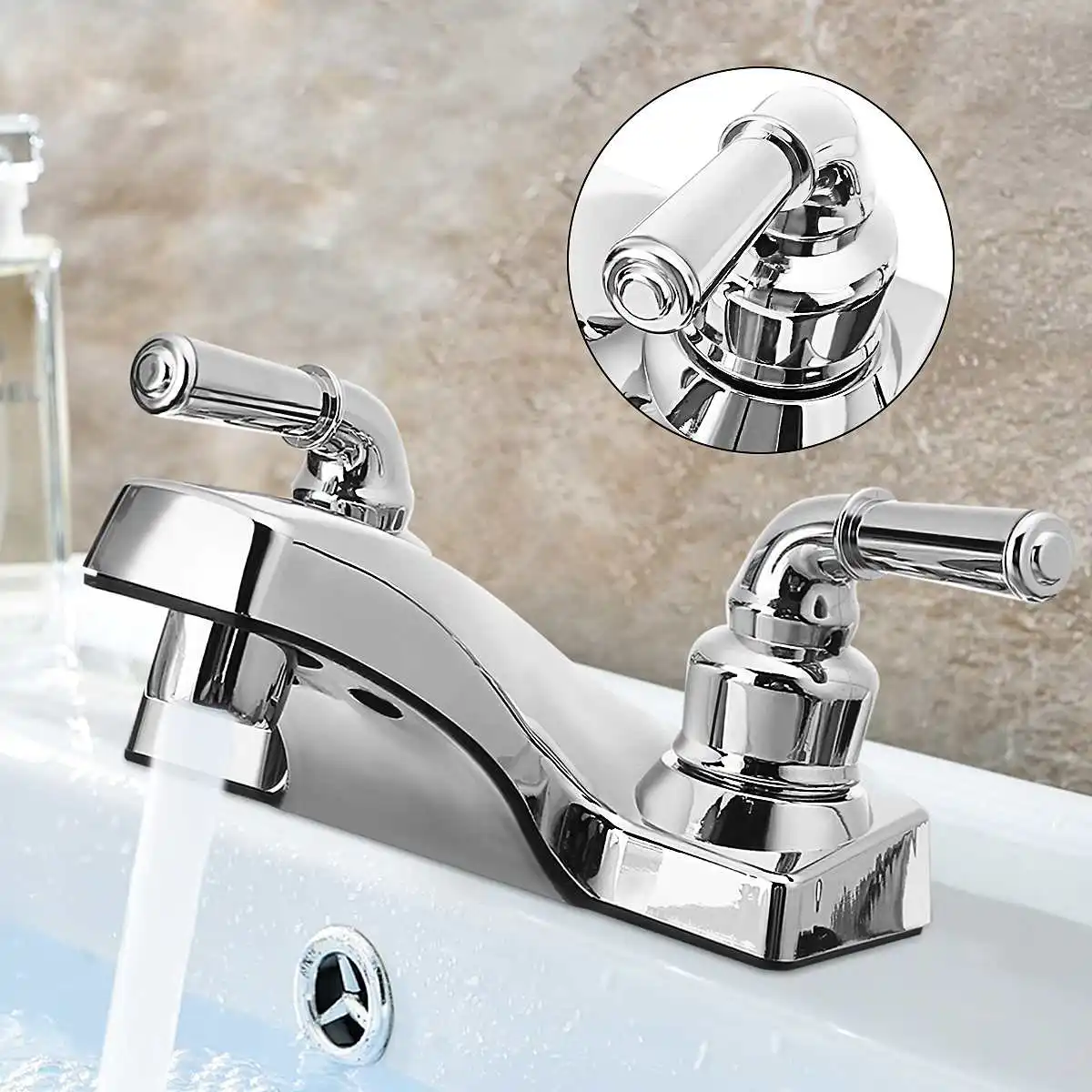 

Xueqin PP Double Handle Basin Faucet Bathroom Basin Sink Faucet Double Hole Mixer Tap Cold And Hot Deck Mount For Bathroom