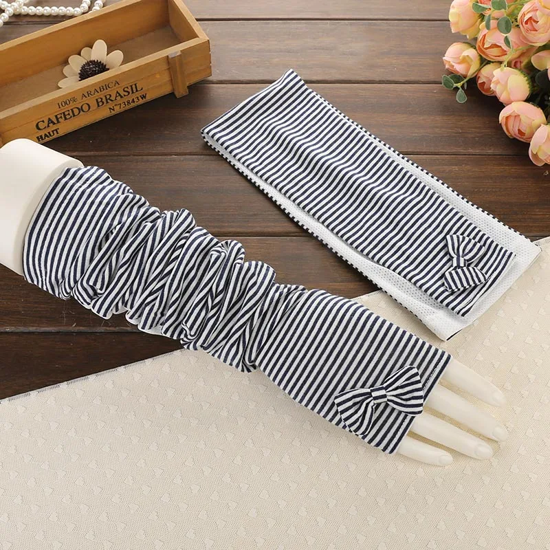 Winter Warm Long Gloves Women Striped Cotton Arm Sleeve Half Finger Sun Protection Mittens Hand Cuff Travel Driving Gloves (4)