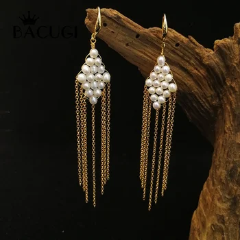 

14KGF New Long Tassels Earring Drop Earring Natural Freshwater Pearl Drop Earring Gift for Women Girl