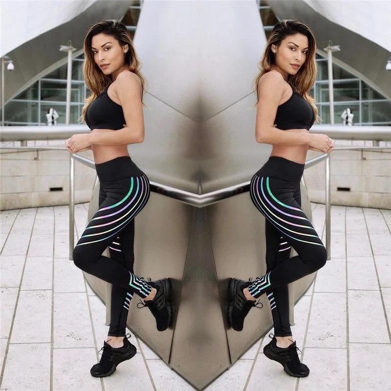 Laser Reflective Women Fitness Leggings High Waist Women Workout Leggings Laser Glow Stripe Casual Fitness Leggings Push Up Laser Reflective Women Fitness Leggings High Waist Women Workout Leggings Laser Glow Stripe Casual Fitness Leggings Push Up