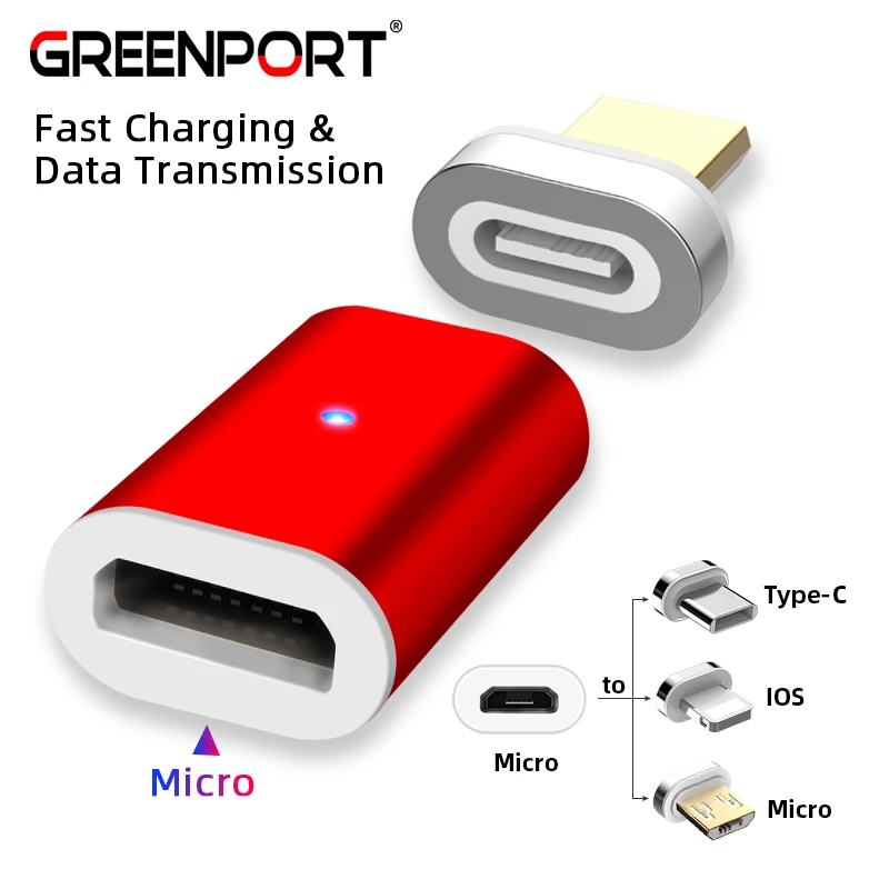 GREENPORT Micro Usb адаптер магнитное зарядное устройство Тип C конвертер для samsung iPhone Xiaomi huawei телефон зарядное устройство Кабельный разъем