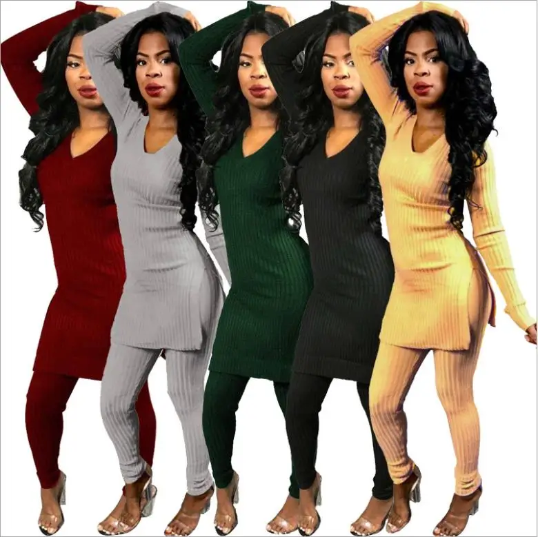 2 Two Piece Set Women Clothes Autumn Winter Outfits Long Sleeve Knit Sweater Tops+Bodycon Shorts Suit Sexy Matching Sets