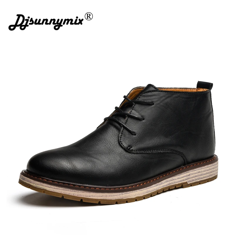 

DJSUNNYMIX Brand Work Boots Men Safety Shoes Genuine leather Ankle Boots Lace Up Shoes Autumn Winter Rubber Boot Brown Black