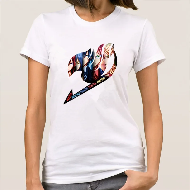 Летняя японская аниме Феи хвост Женская футболка Забавный принт Женская футболка женская одежда с героями мультфильмов 001