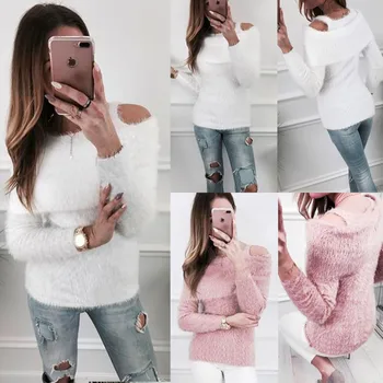 

Autumn Off Shoulder Sweater Long Sleeve Slim Jumpers Knitwear Women Sweaters and Pullovers