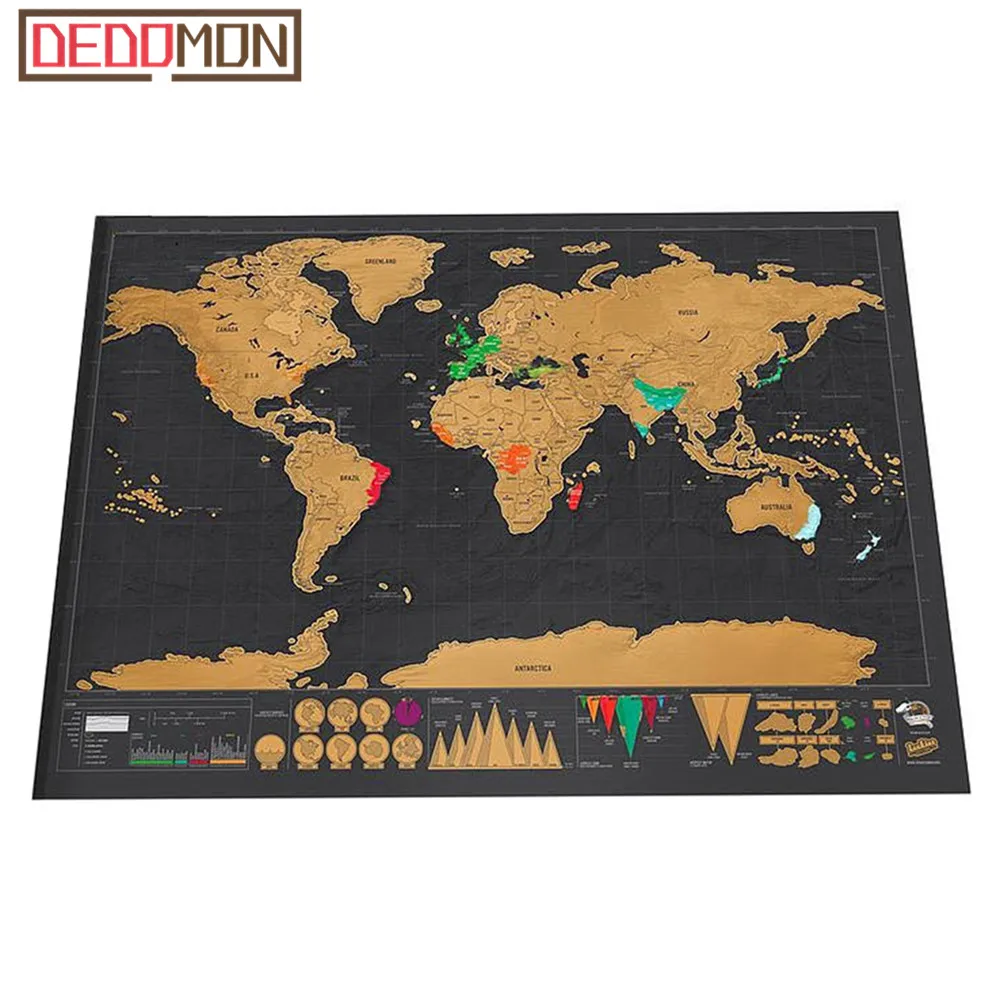 

Deluxe Erase Black World Map Scratch off World Map Personalized Travel Scratch for Map Room Home Decoration Wall Stickers