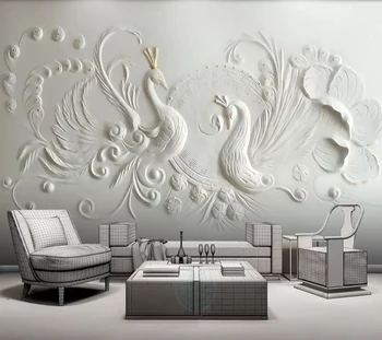 

Modern 3D Custom Non-Woven Photo Mural Wallpaper Embossed Peacock Simple Style Home Decor For Living Room Bedroom TV Background