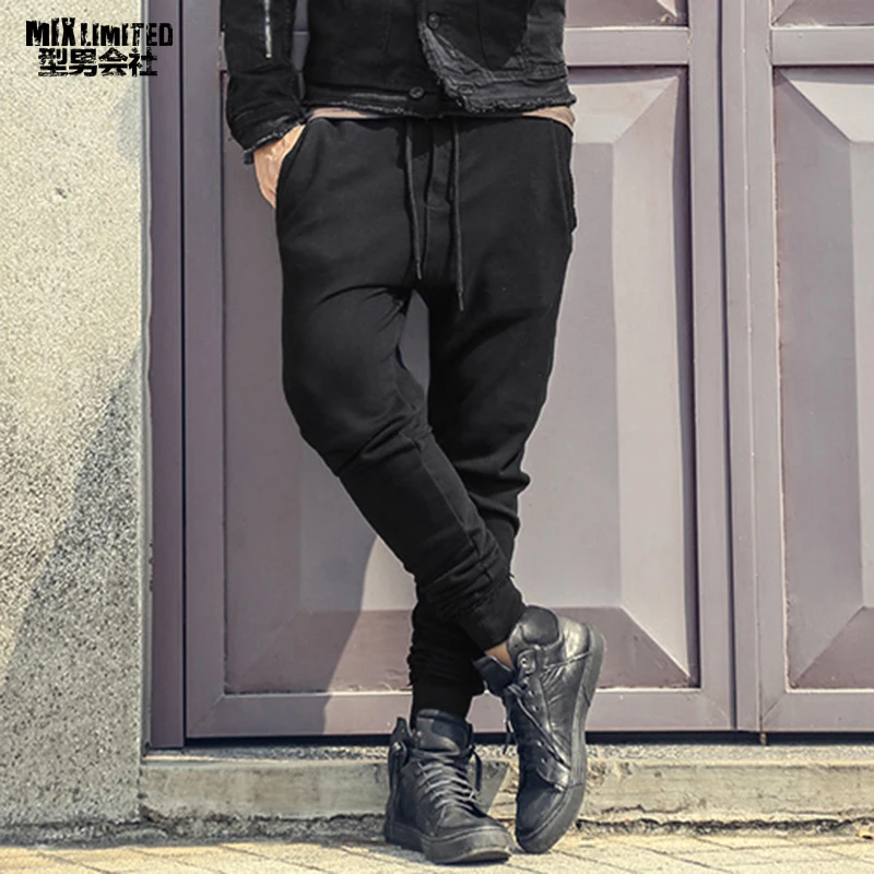 

Men Autumn and Winter European Style Washed Burrs New Trousers Men's Sportwear Thread Black Casual Cotton Joggers Pants K1029-2
