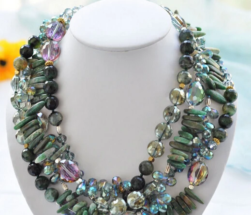 

Jewelr 005457 Glitter 4row green jade agate glisten crystal NECKLACE