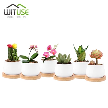 

New 6x White Ceramic Plant Pots Crafts Flower Pots Planter Round Chinese Glazed Mini Pots Bonsai Planter Succulent Flower Pot