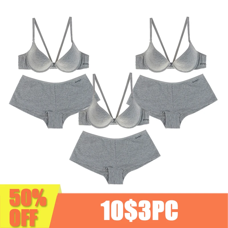 Buy 3pieces women intimates gray Cotton underwear Top