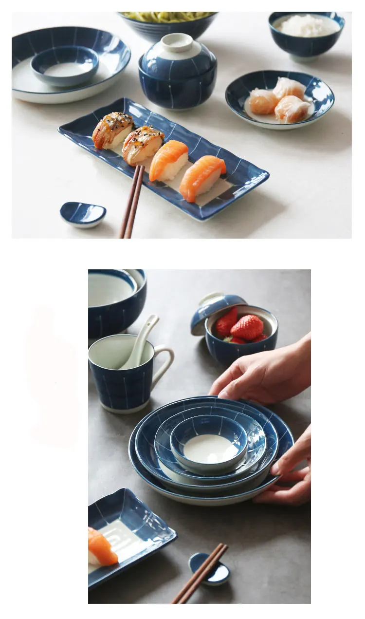 KINGLANG, японский ресторан, серия HENGFENG, голубой и белый керамический фарфоровый набор посуды, набор тарелок с зарядкой, набор посуды