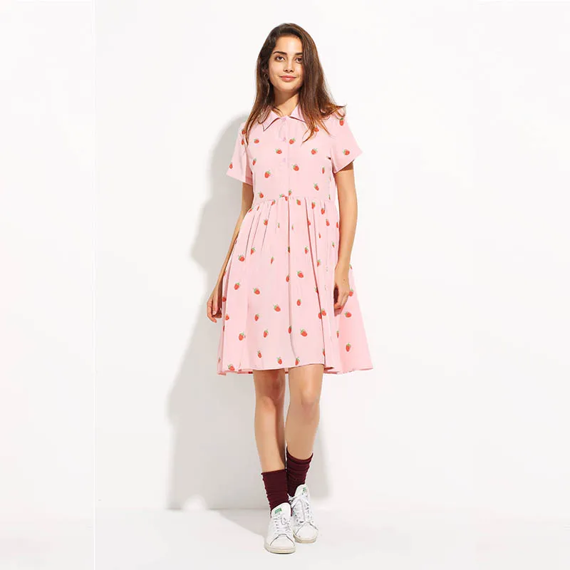 Darcydebie Fahsion женское платье с принтом клубники Kawaii розовый Vestidos Мини платья
