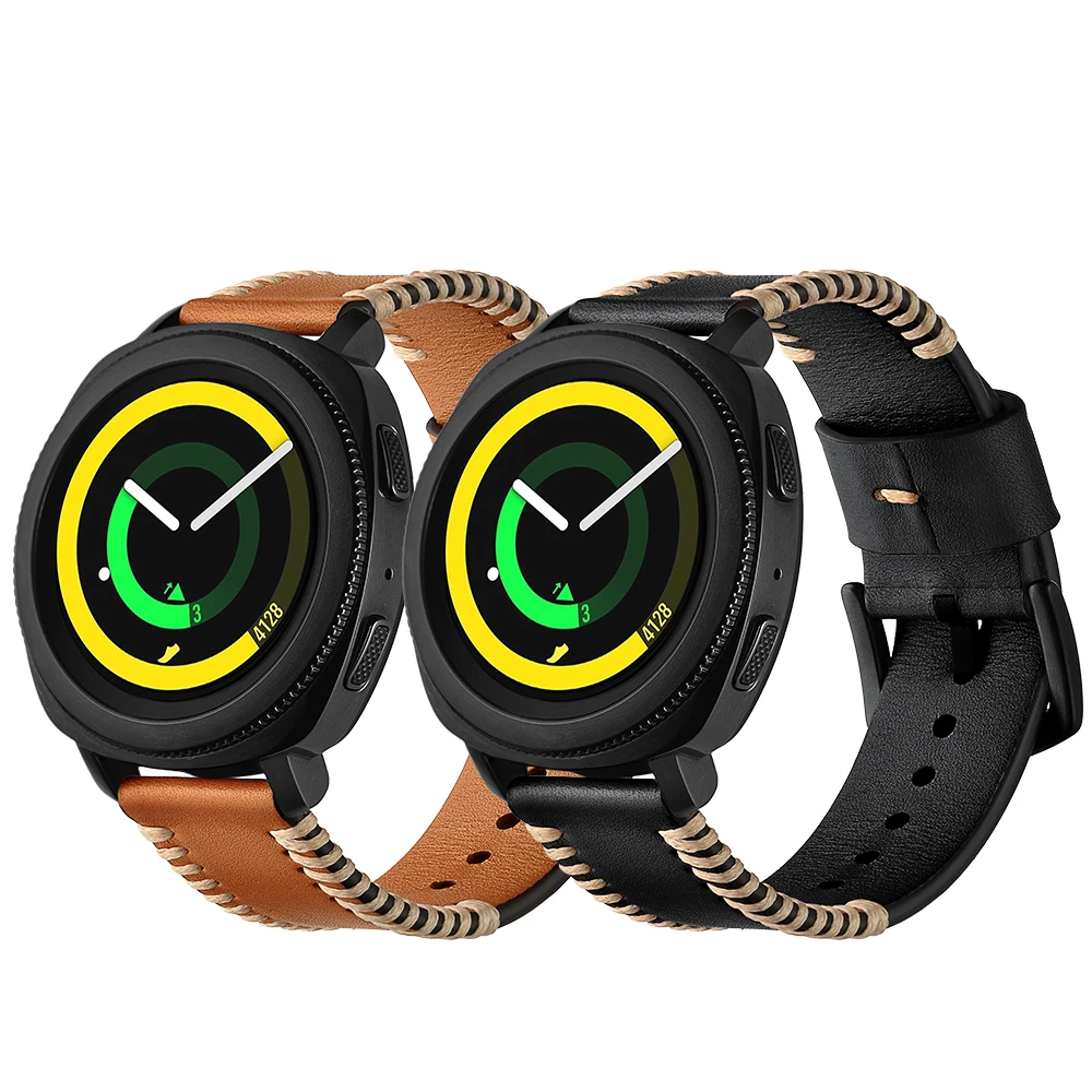 

20mm Genuine Leather Watchband For Samsung Gear Sport S4 Handmade Sewing Quick Release Replacement Bracelet Strap Watch Band