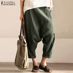 Kaftan брюки с заниженным шаговым швом женские брюки 2019 ZANZEA повседневные однотонные мешковатые Pantalon Palazzo женский эластичный пояс брюки