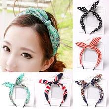 LNRRABC 1 шт. Новое поступление женские Девушки Лук Прекрасный горошек/полоса/Цветочные/леопардовые ободки с кроличьими ушками аксессуары для волос