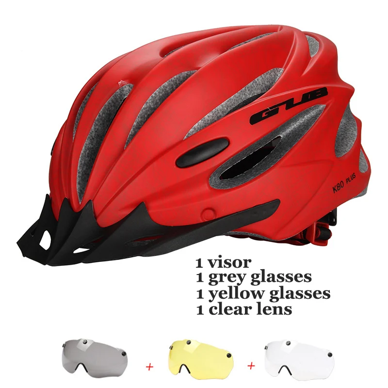 Велосипедный шлем с визером Магнитные очки интегрально формованные MTB дорожный велосипед велосипедный мотоциклетный шлем 58-62 см для мужчин и женщин - Цвет: Red4