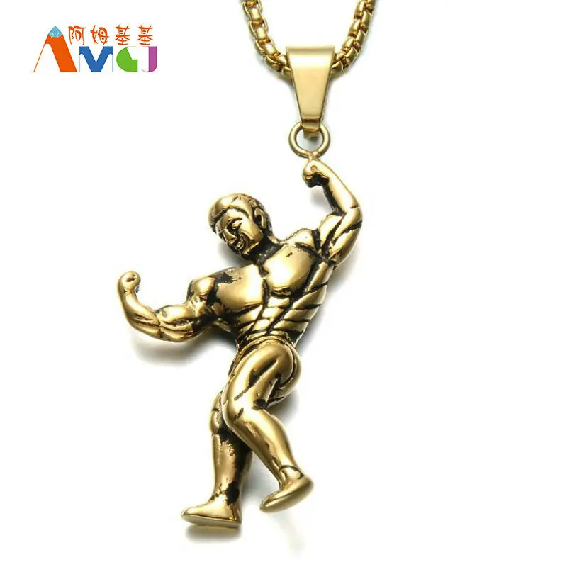 Fitness Bodybuilding Muscular Men Strong Stainless Steel Pendant