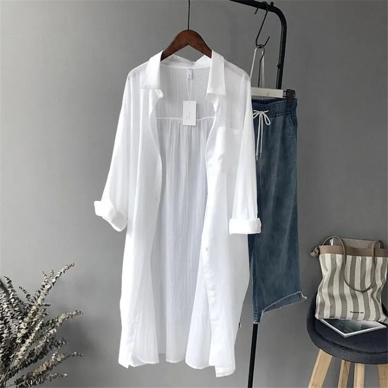 100% Cotton Casual White Long Blouse Women 2018 Spring Women Long Sleeve White Shirts Blouse High quality loose Blouse Tops