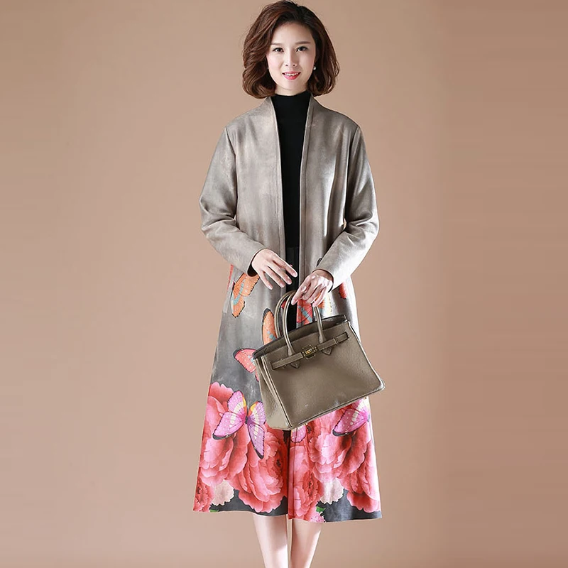 Hiver vent Élégant Hua Mode Qualité Hua Daim hui Automne Se Fp1343 Ka hong lv Hua De Long Brise Hua Manteaux Impression Ethnique Lan Da Tranchée Peau Xiao Manteau Vent Haute Floral N8ZOnPkX0w