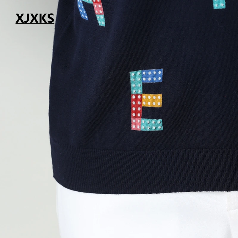 Noir Bonne Femmes Bleu De Hauts Chandail Lettre Pull Impression Chandails Tricoté blanc Anglais marine Qualité Mode À Xjxks Vintage 4SZBqPxwP