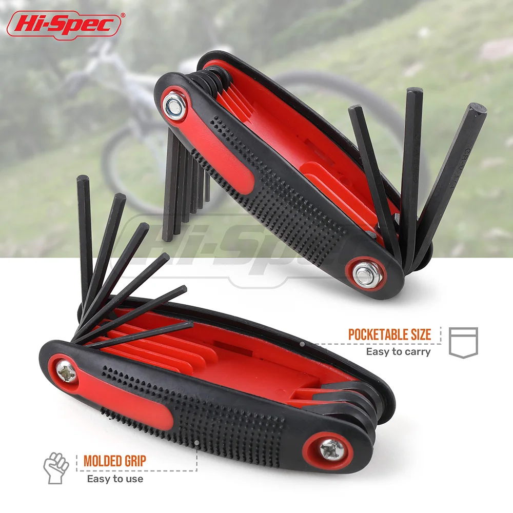 Hi-Spec 9 en 1 plegable llave hexagonal métrica establecida Torx llave hexagonal Set CR-V acero Allen llave inglesa conjunto Llave Allen WR001