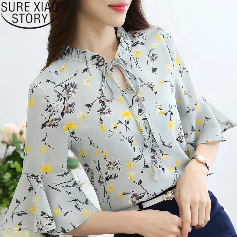 Женские средней топы и блузки Офисные blusas mujer de moda 2018 шифоновое платье длины с