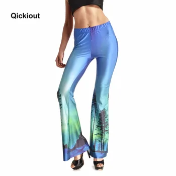 

Qickitout Belt Bottoms 2016 New Fashion Women's sexy 3D Digital Printing Belt Bottoms Gradient Trees Green Long Pants Plus Size