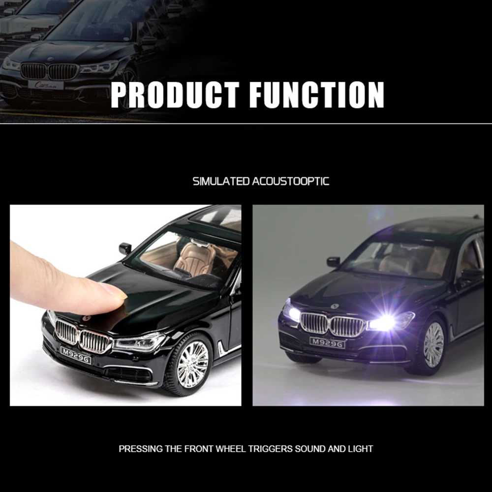 1:24 BMW760 музыкальная с подсветкой машина для литья под давлением игрушечный