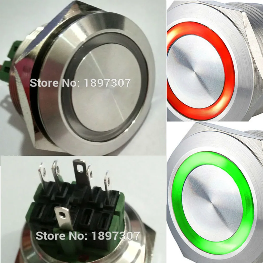 30 мм красный/зеленый двойной цвет 6 V, 12 V, 24 V кольцо с подсветкой сбрасываемый против взлома металлический кнопочный Выключатель
