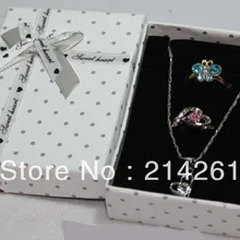 Комплект ювелирных изделий коробке логотип для кольца и подвеской кольца коробка настроить Серебристый Логотип подарочная коробка и окно Custom printting