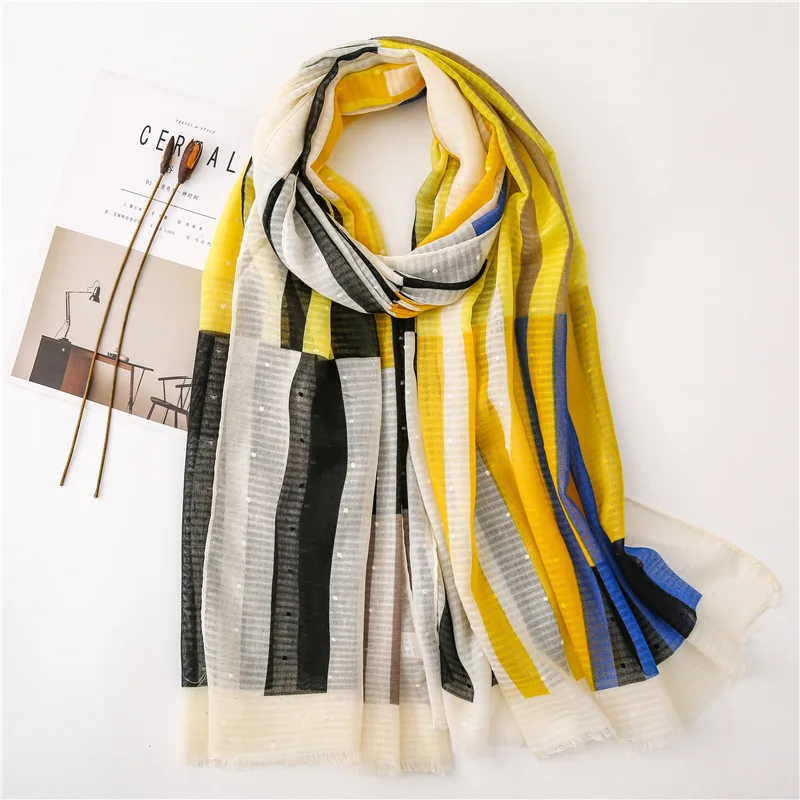 Fashion Gradient Striped Line Fringe Viscose Shawl Scarf Women High Quality Printe Pashmina Stole Bufandas Muslim Hijab 180*90Cm