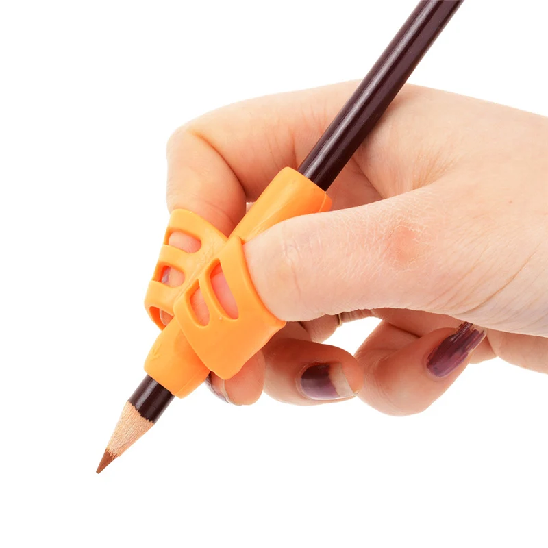 Набор из 3 предметов, два пальцевое перо, силиконовый держатель для обучения ребенка, инструмент для письма, Корректирующее устройство, набор карандашей, Канцелярский захват для помощи в письме