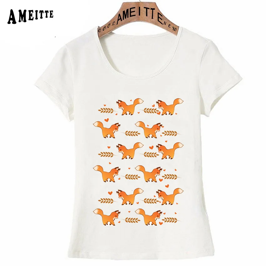 

AMEITTE New Summer Women T-Shirt Fall Laurus Tree Fox Printed T-Shirt Funny Animal Design Cute Girl Casual Tops Woman Tees