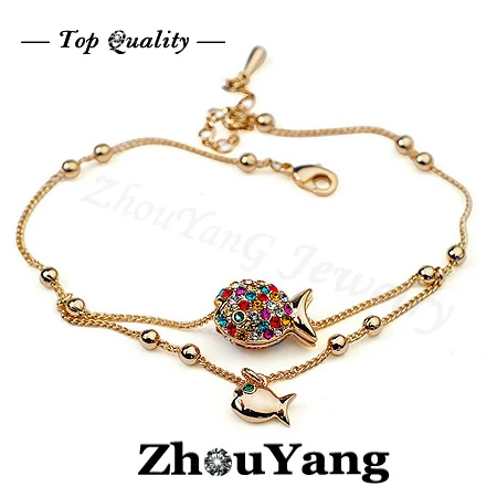 ZYH051 разноцветный Сексуальный рыбий браслет из розового золота с настоящими Австрийскими кристаллами