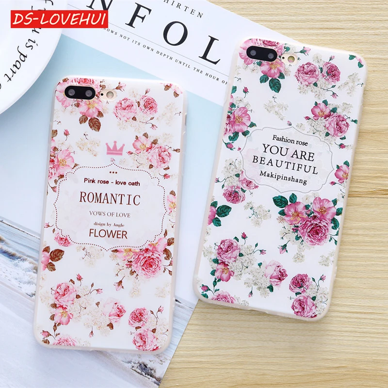 

DS-LOVEHUI Silicone Phone case For iphone 7 8 Plus X 5 5s SE Case Flower Ultra-thin Scrub Soft TPU Cases For iphone 6 6S Plus